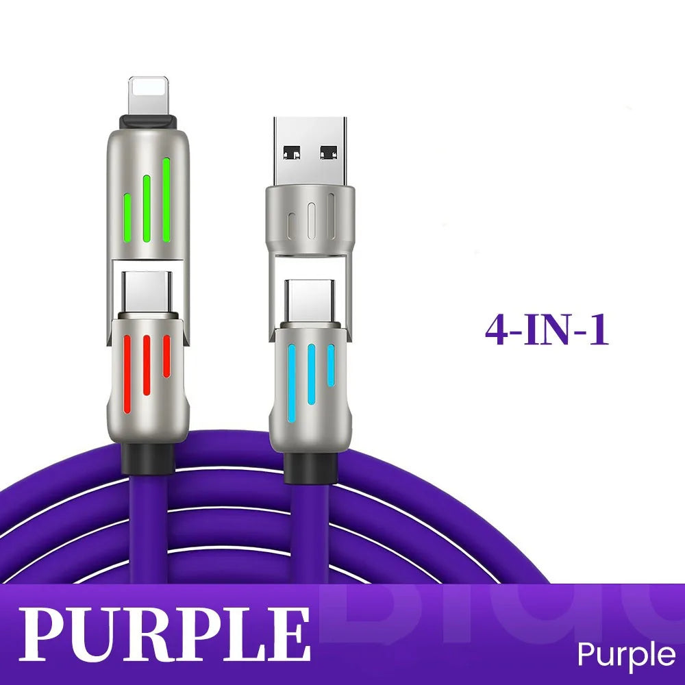 240W 4 in 1 USB C Fast Charging Cable USB to Lightning Data Cable Dual Type C Fast Charger Cable for Iphone 15 Samsung Xiaomi