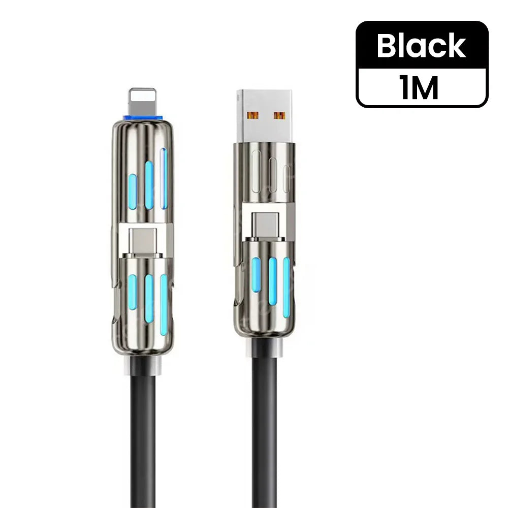 240W 4 in 1 USB C Fast Charging Cable USB to Lightning Data Cable Dual Type C Fast Charger Cable for Iphone 15 Samsung Xiaomi